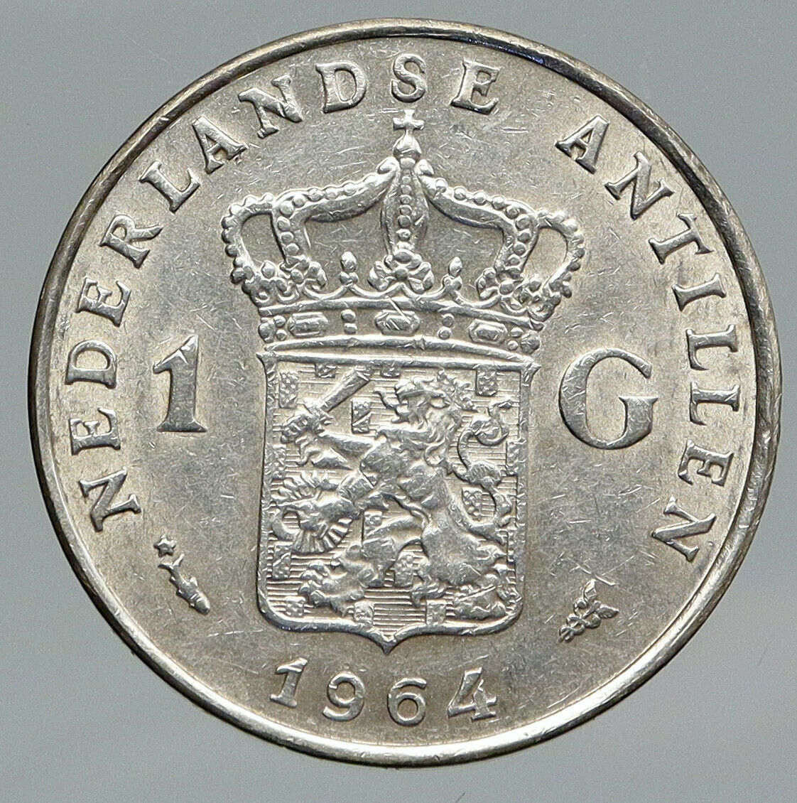 1964 NETHERLANDS ANTILLES Queen JULIANA Vintage SILVER OLD Gulden Coin i91675