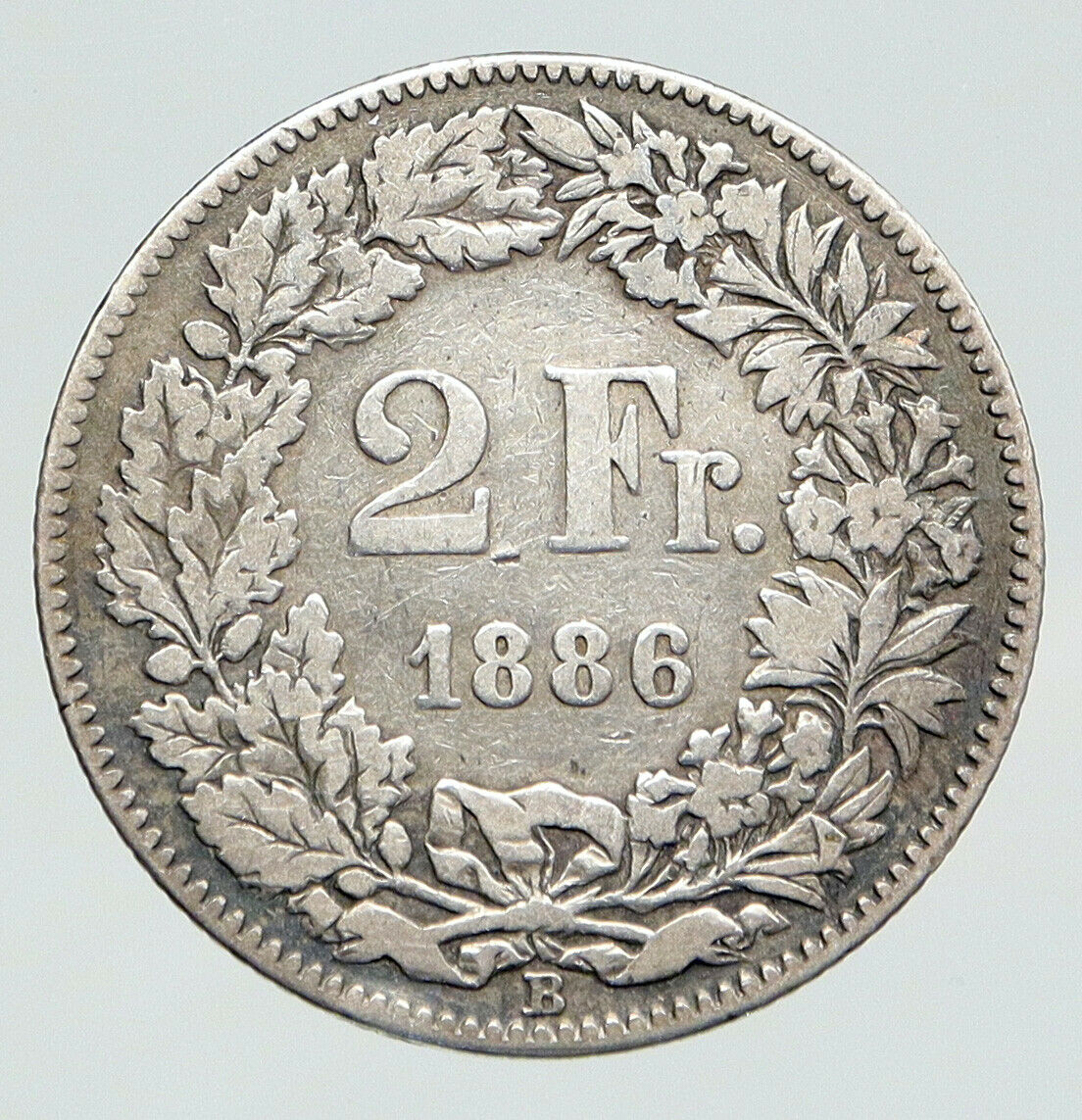 1886 SWITZERLAND - HELVETIA Symbolizes SWISS Nation SILVER 2 Francs Coin i91677