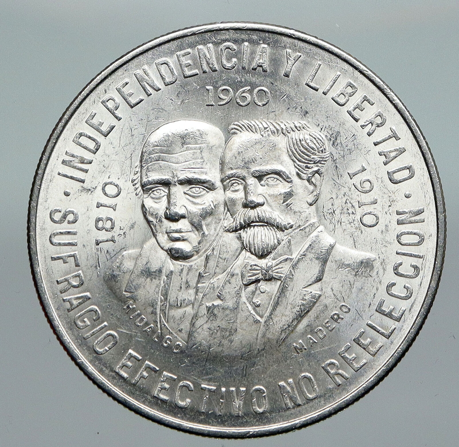 1960 Mexican 150Y WAR OF INDEPENDENCE Hidalgo Madero Silver 10 Pesos Coin i91277