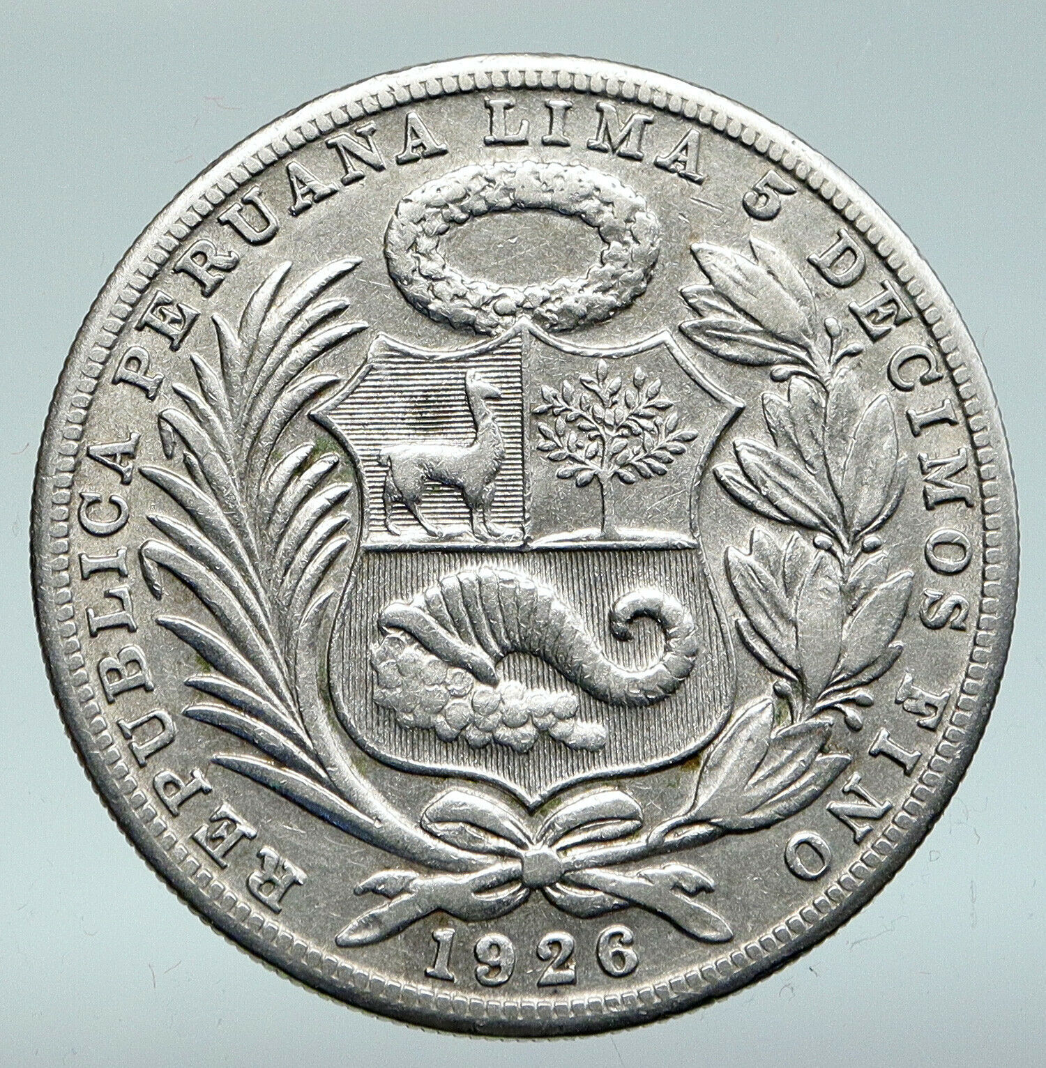 1926 PERU South America 1 SOL Antique BIG Original Silver Peruvian Coin i91469