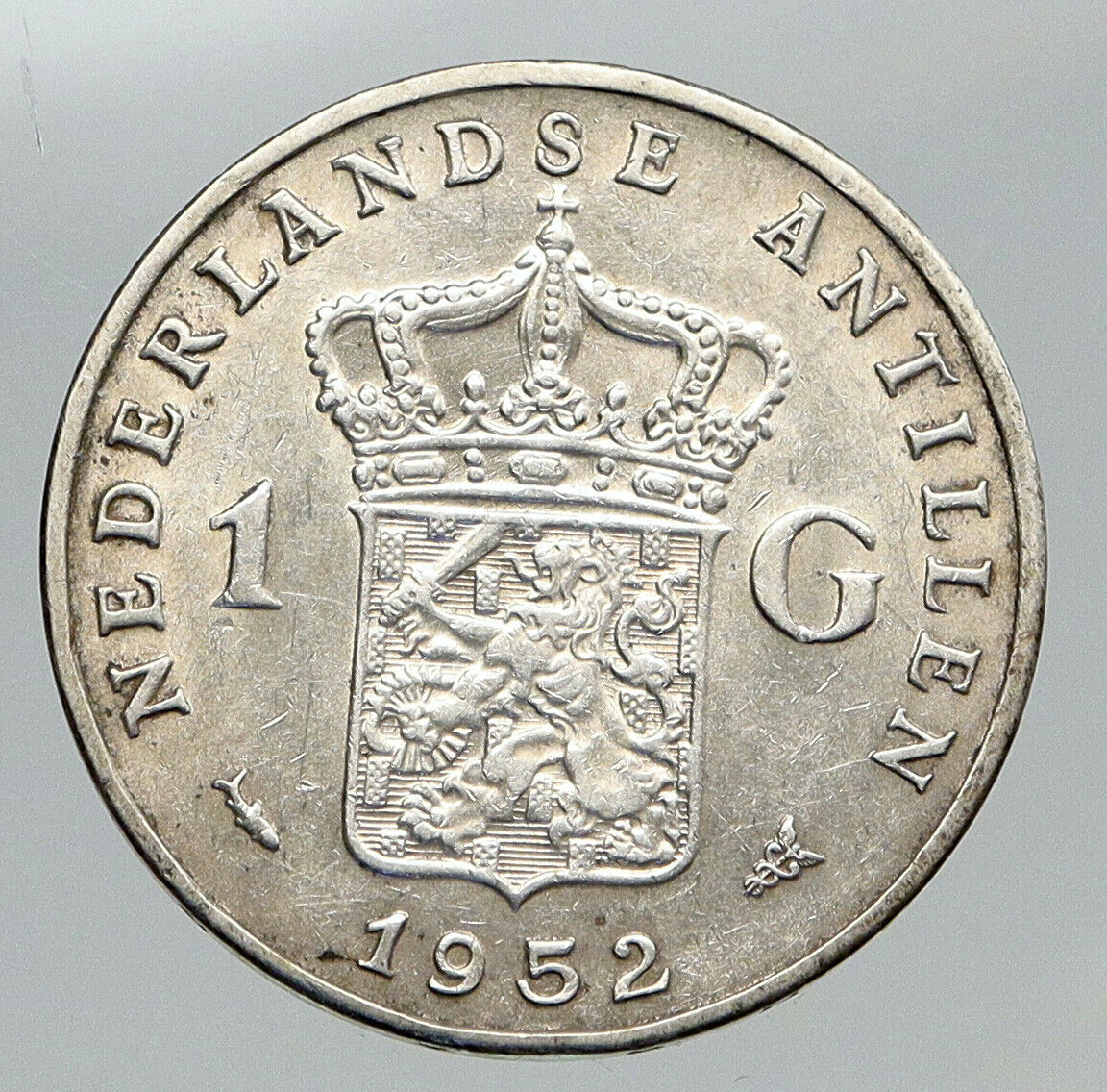 1952 NETHERLANDS ANTILLES Queen JULIANA Vintage SILVER OLD Gulden Coin i91690