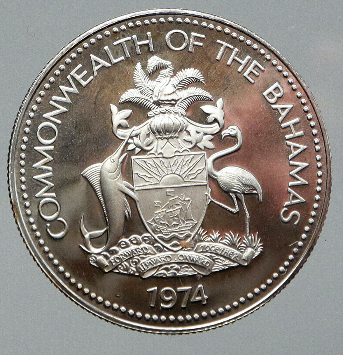 1974 BAHAMAS UK Queen Elizabeth II Marlin Proof Silver Coin 50 Cents Coin i92671