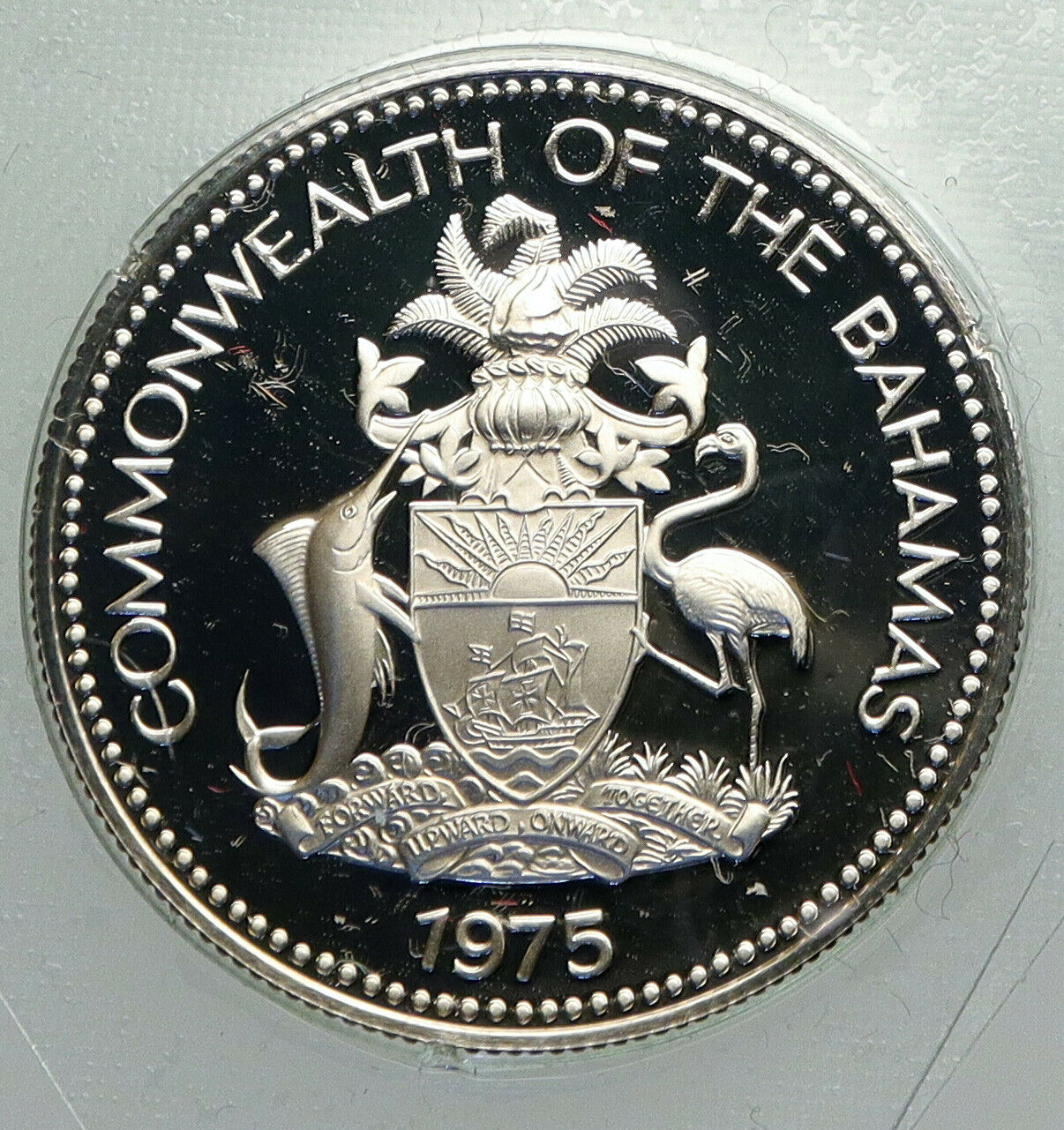 1975 BAHAMAS UK Queen Elizabeth II Marlin Proof Silver Coin 50 Cents Coin i92375