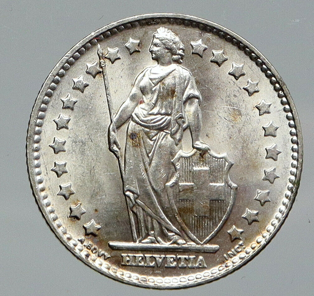 1963 B SWITZERLAND - SILVER 1 Franc Coin HELVETIA Symbolizes SWISS Nation i92664