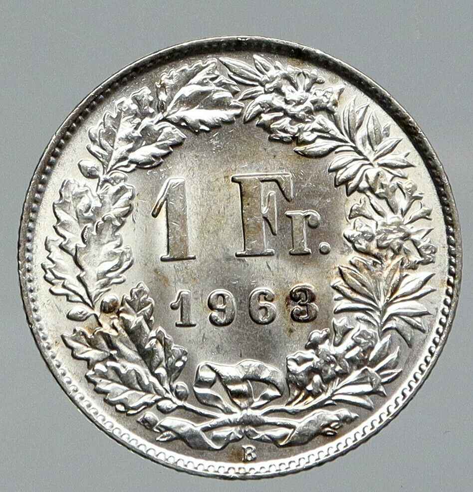 1963 B SWITZERLAND - SILVER 1 Franc Coin HELVETIA Symbolizes SWISS Nation i92664