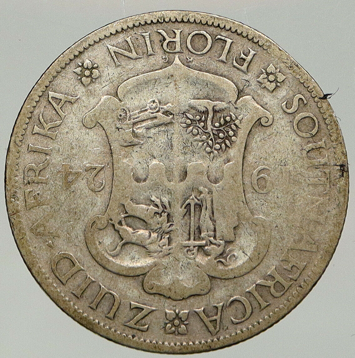 1924 SOUTH AFRICA under UK King GEORGE V Vintage OLD Silver Florin Coin i92591