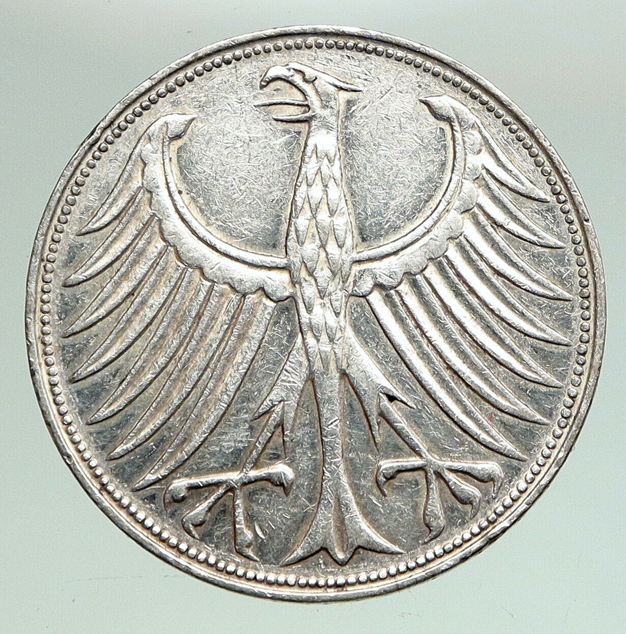 1960 F GERMANY Vintage Winged Eagle OLD German Large 5 Mark Silver Coin i92144