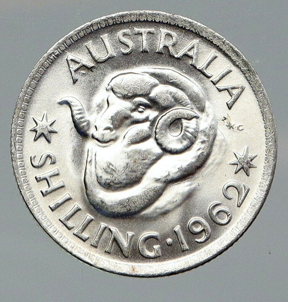 1962 AUSTRALIA UK Queen Elizabeth II of Silver Shilling Vintage Coin RAM i92666