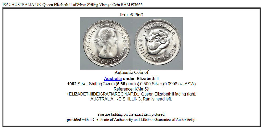 1962 AUSTRALIA UK Queen Elizabeth II of Silver Shilling Vintage Coin RAM i92666