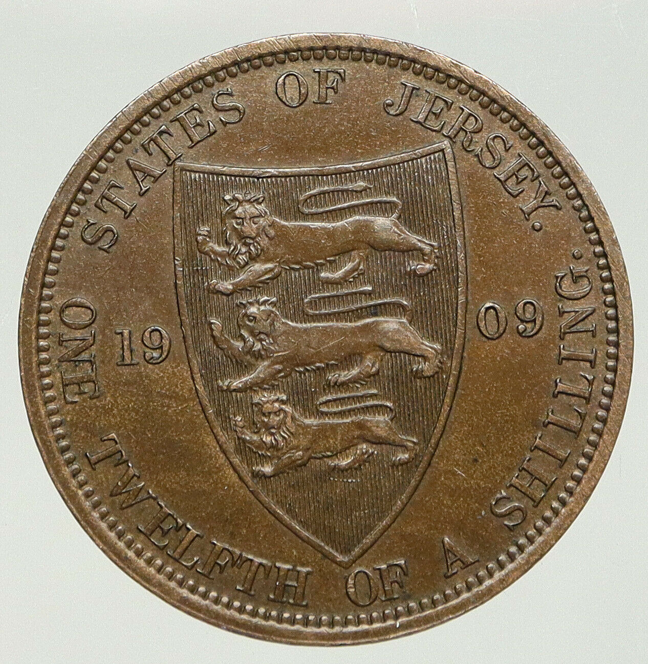 1909 JERSEY under UK King EDWARD VII Shield ANTIQUE 1/12 Shilling Coin i92578