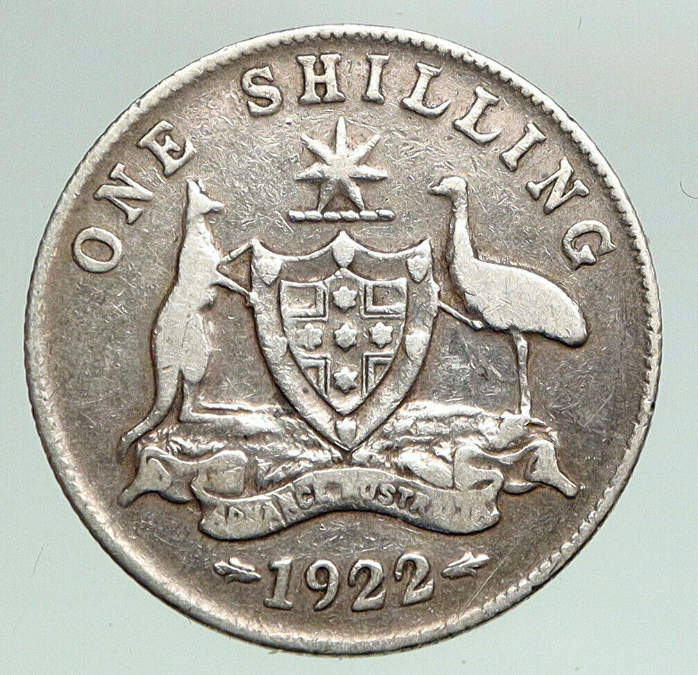 1922 AUSTRALIA UK King George V KANGAROO Antique Silver Shilling Coin i92143