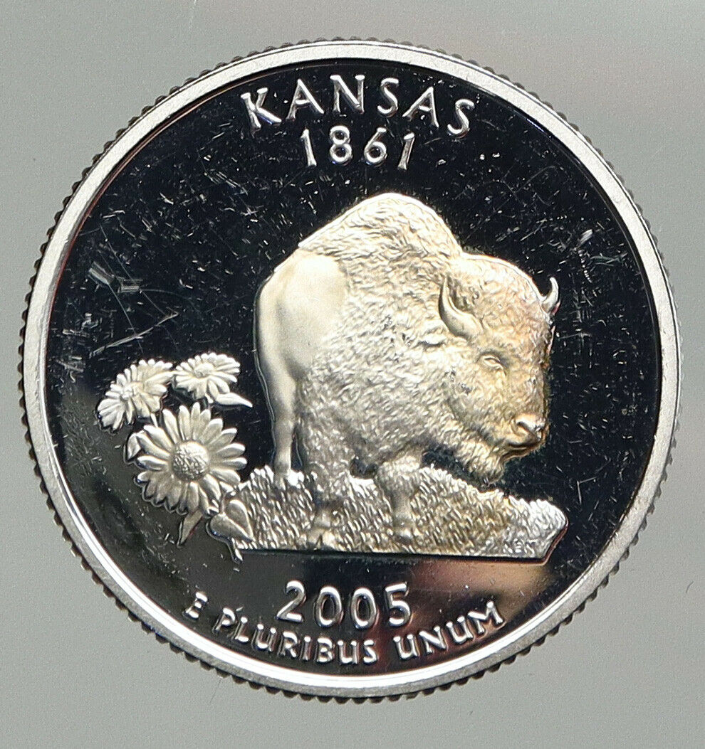 2005 UNITED STATES US Washington KANSAS Buffalo Proof Silver Quarter Coin i92650