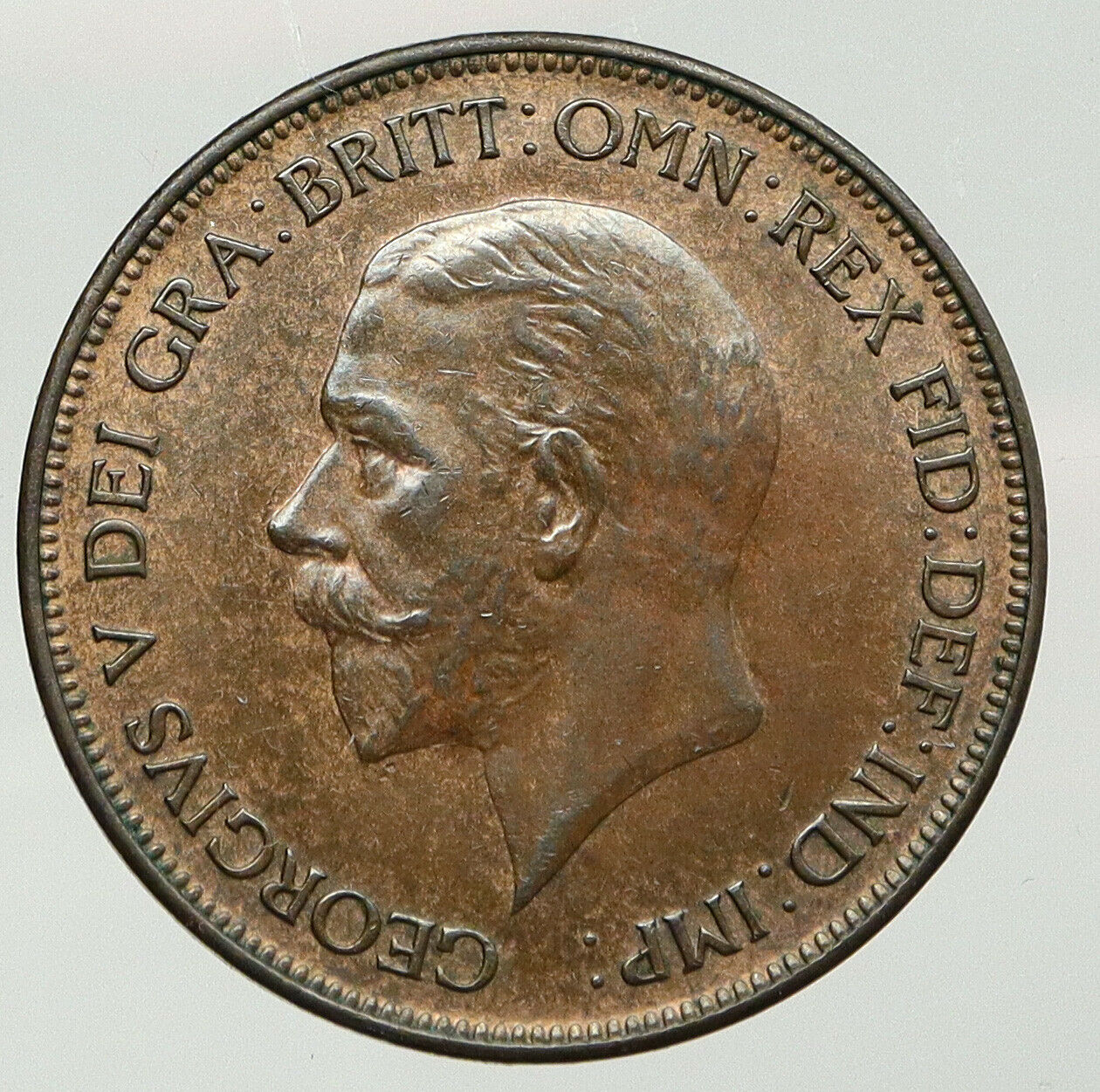 1928 Great Britain United Kingdom UK King GEORGE V Antique OLD Penny Coin i92755