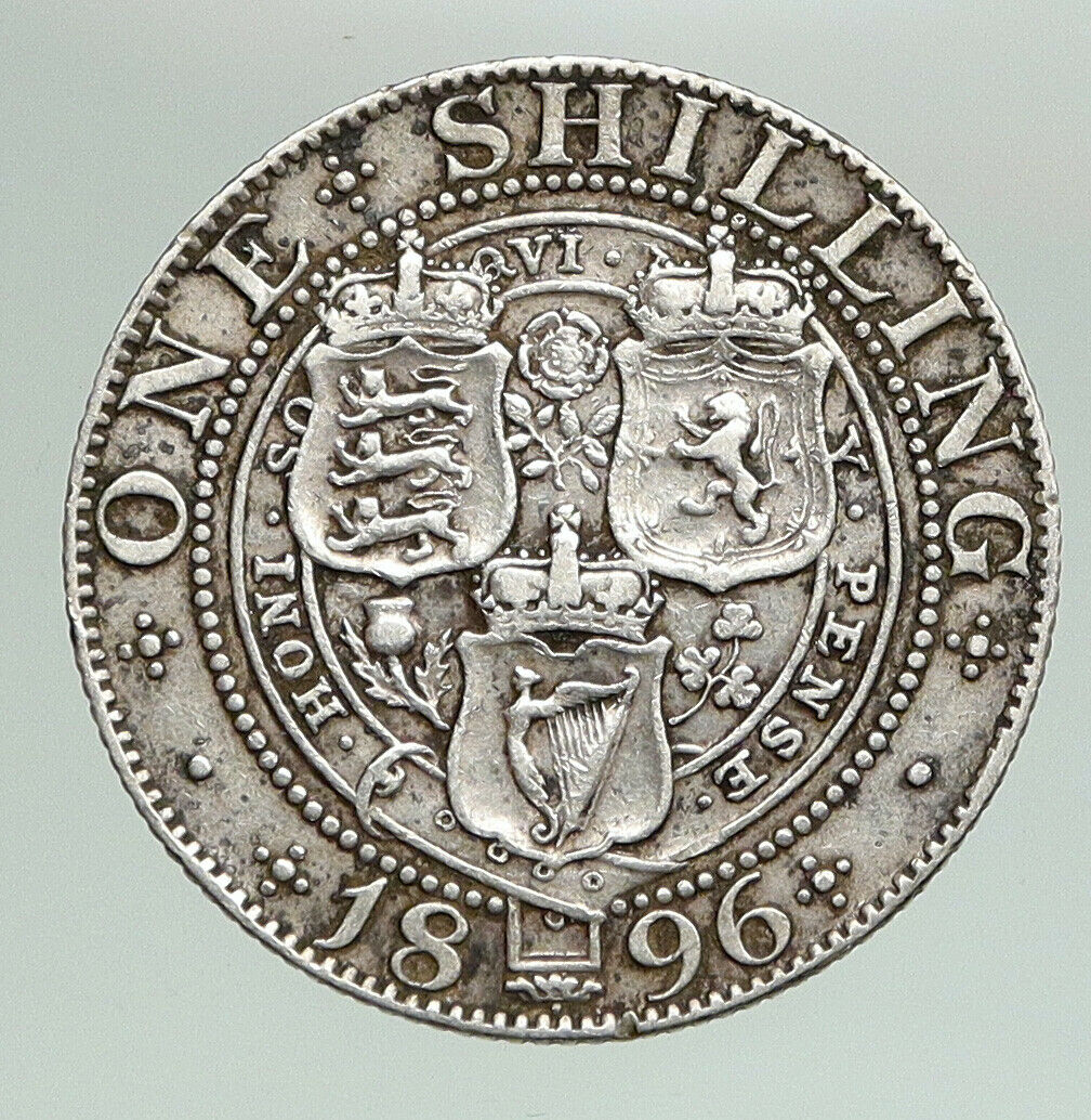 1896 UK Great Britain United Kingdom QUEEN VICTORIA Shilling Silver Coin i92153