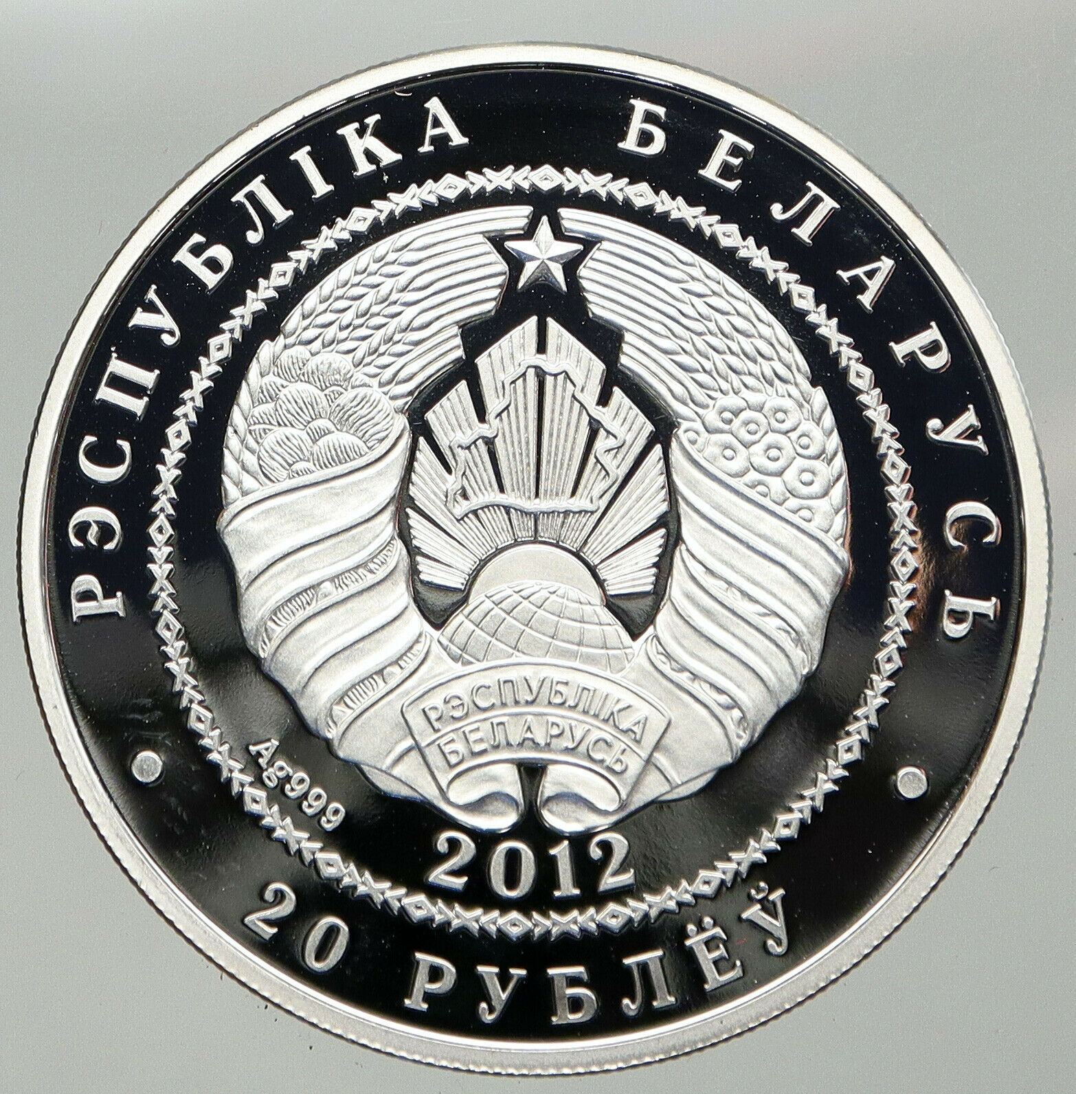 2012 BELARUS European BISON VINTAGE Globe OLD Proof Silver 20 Rubles Coin i92562