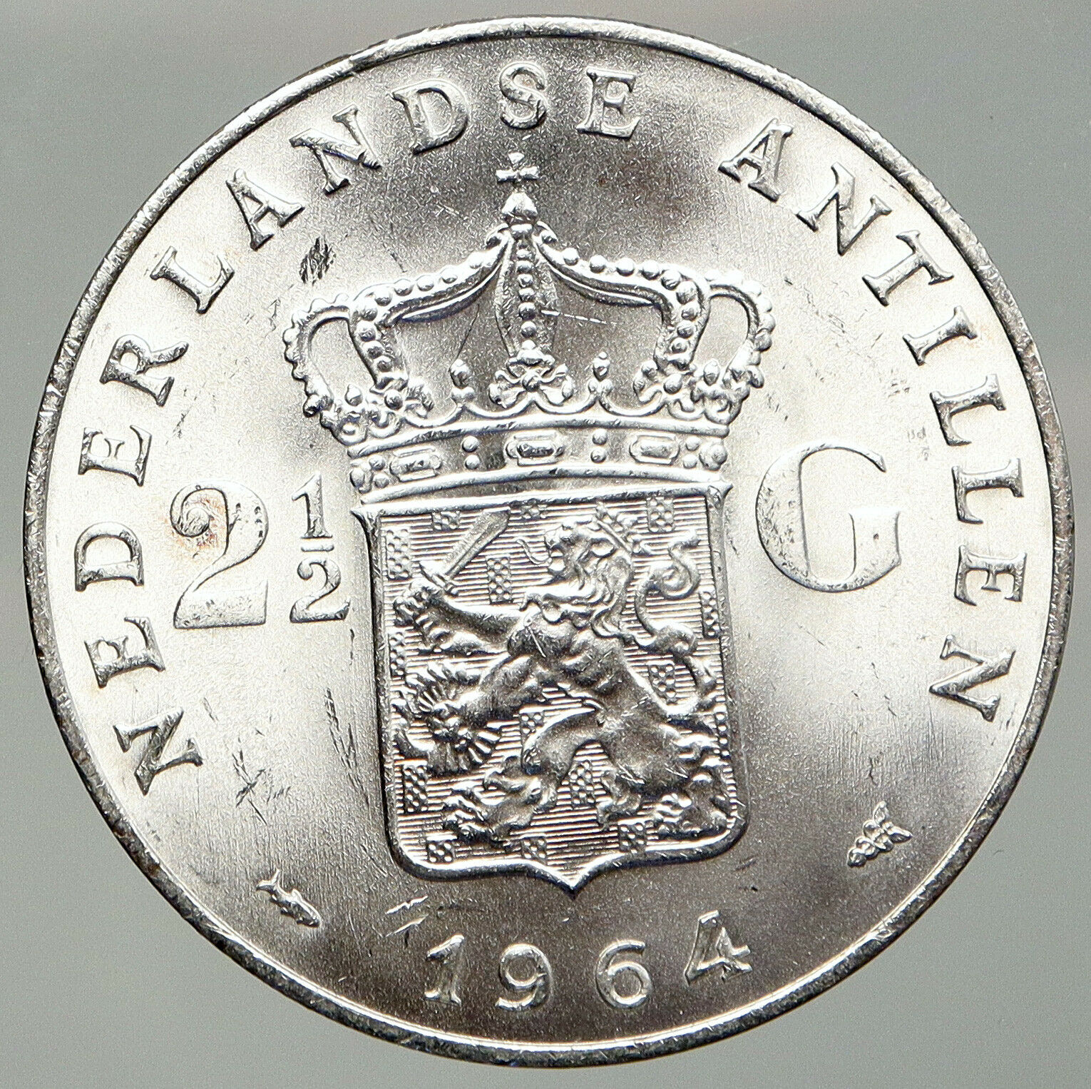 1964 NETHERLANDS ANTILLES Queen JULIANA Vintage SILVER 2 1/2 Gulden Coin i92541