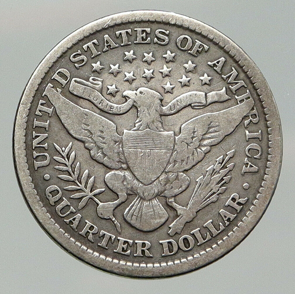 1893 UNITED STATES US Silver LIBERTY Barber Quarter Dollar Coin w EAGLE i92056