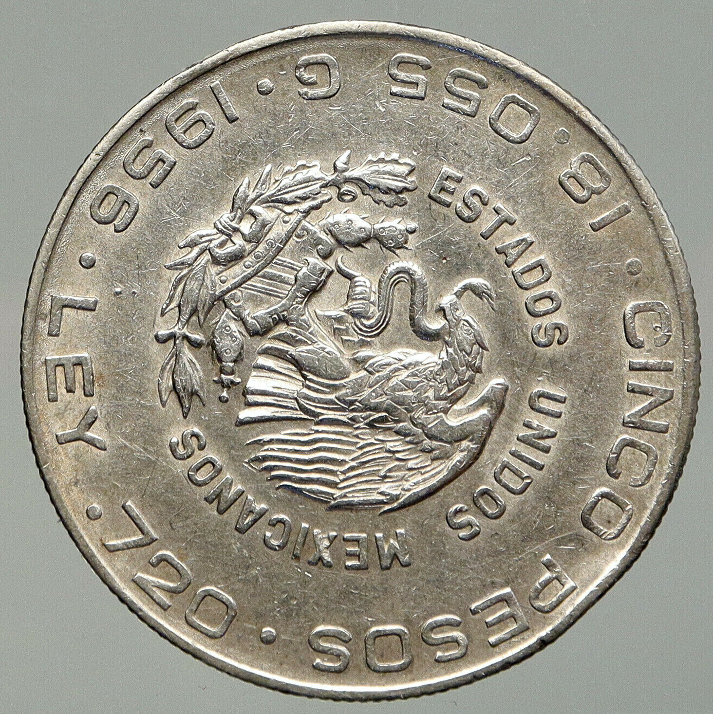 1956 MEXICO Large SILVER 5 Pesos Coin w MEXICAN Independence HERO Hidalgo i92537