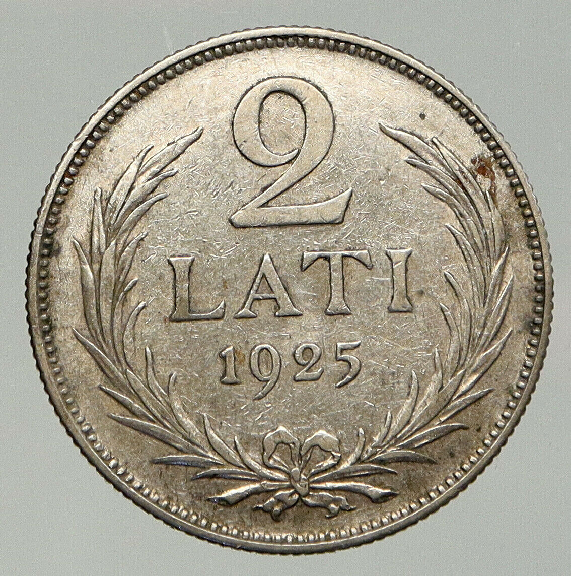 1925 LATVIA Lions Shield ANTIQUE OLD Vintage Silver European 2 Lati Coin i92557