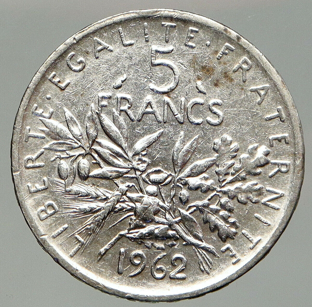 1962 FRANCE La Semeuse French SOWER WOMAN Old LARGE Silver 5 Francs Coin i92538