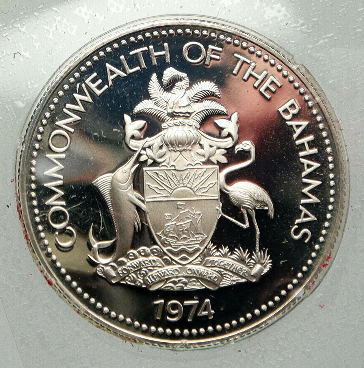 1974 BAHAMAS UK Queen Elizabeth II Marlin Proof Silver Coin 50 Cents Coin i93016