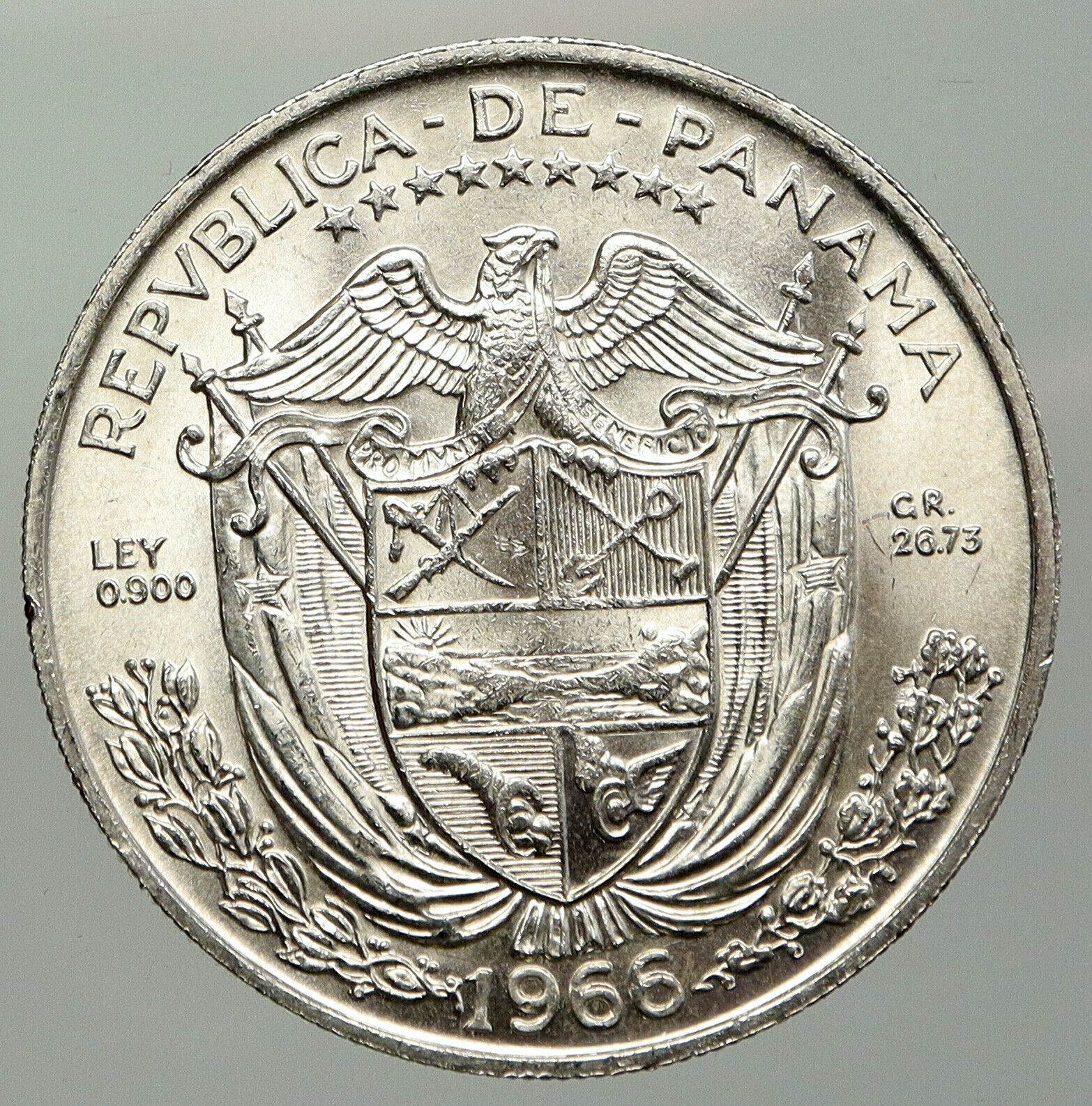 1966 PANAMA Large Silver CONQUISTADOR Old VINTAGE Silver BALBOA Coin i93022