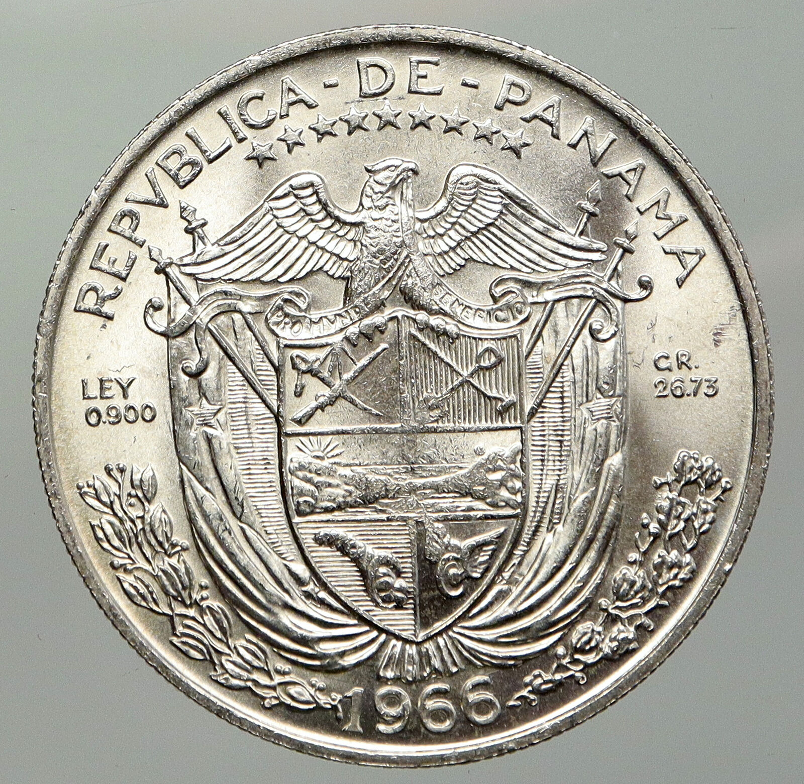 1966 PANAMA Large Silver CONQUISTADOR Old VINTAGE Silver BALBOA Coin i93023