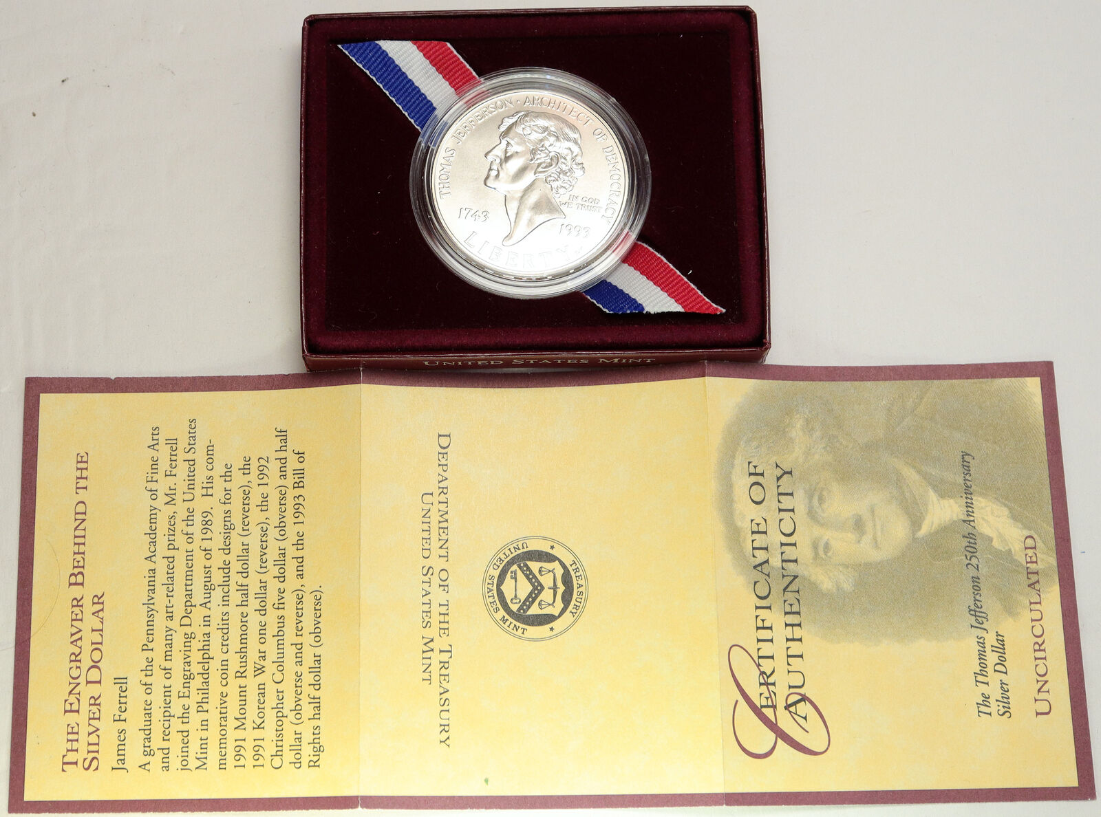 1993P UNITED STATES USA President Thomas Jefferson Monticello PF Silver $ i93507