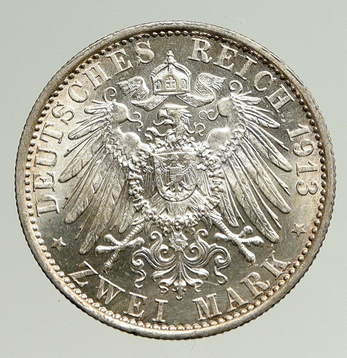 1913 PRUSSIA KINGDOM Germany WILHELM II Antique Silver 2 Mark German Coin i93629