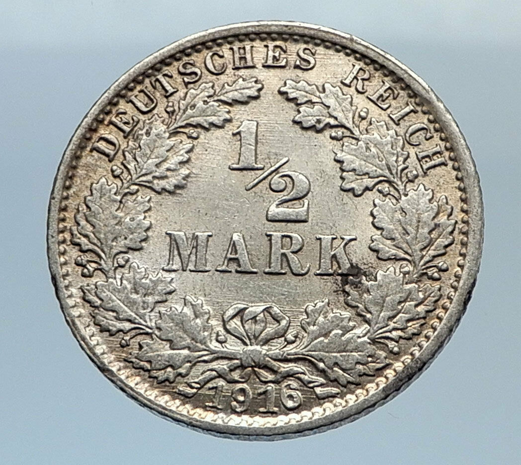 1910 WILHELM II of GERMANY 1/2 Mark Antique German Silver Coin Eagle i71667