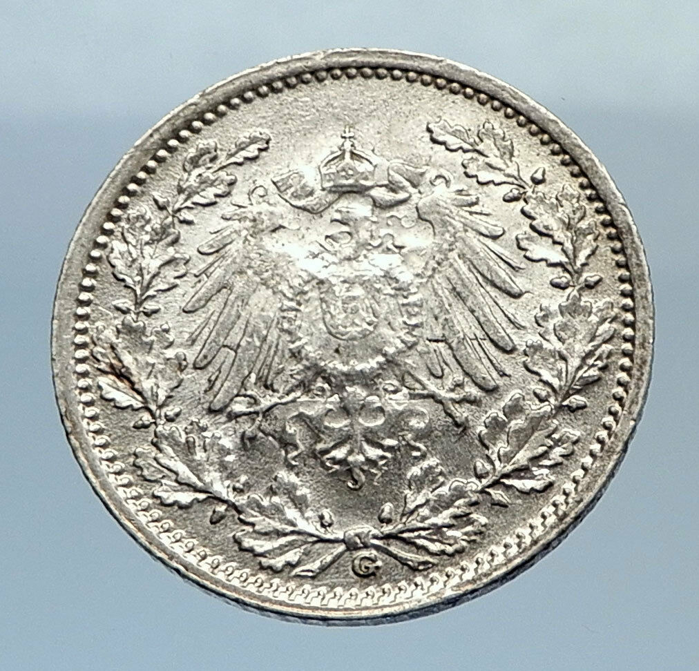 1910 WILHELM II of GERMANY 1/2 Mark Antique German Silver Coin Eagle i71667