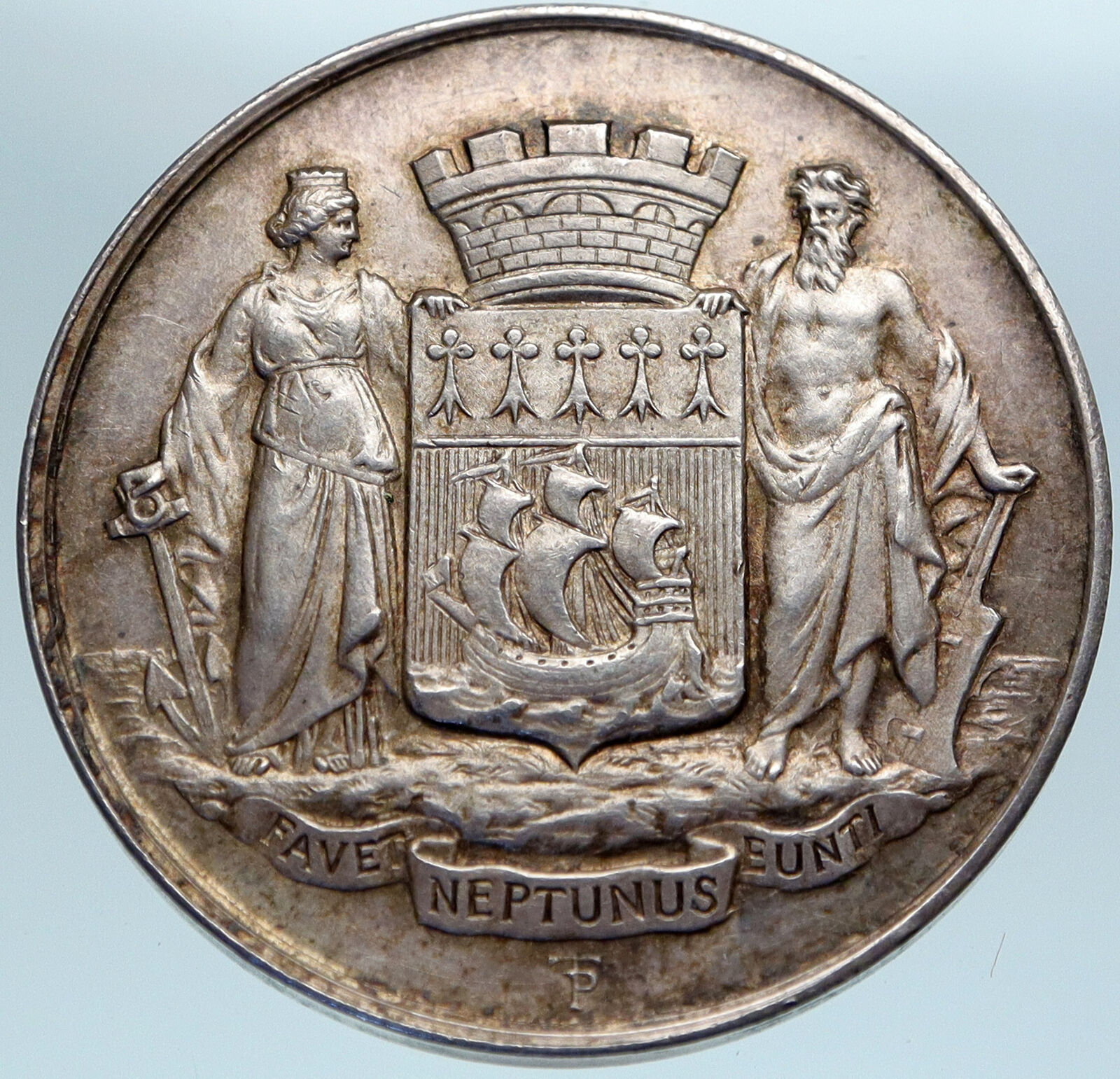 1821 FRANCE Savings and Loan NEPTUNE CASTLE Genuine Antique French Medal i82784