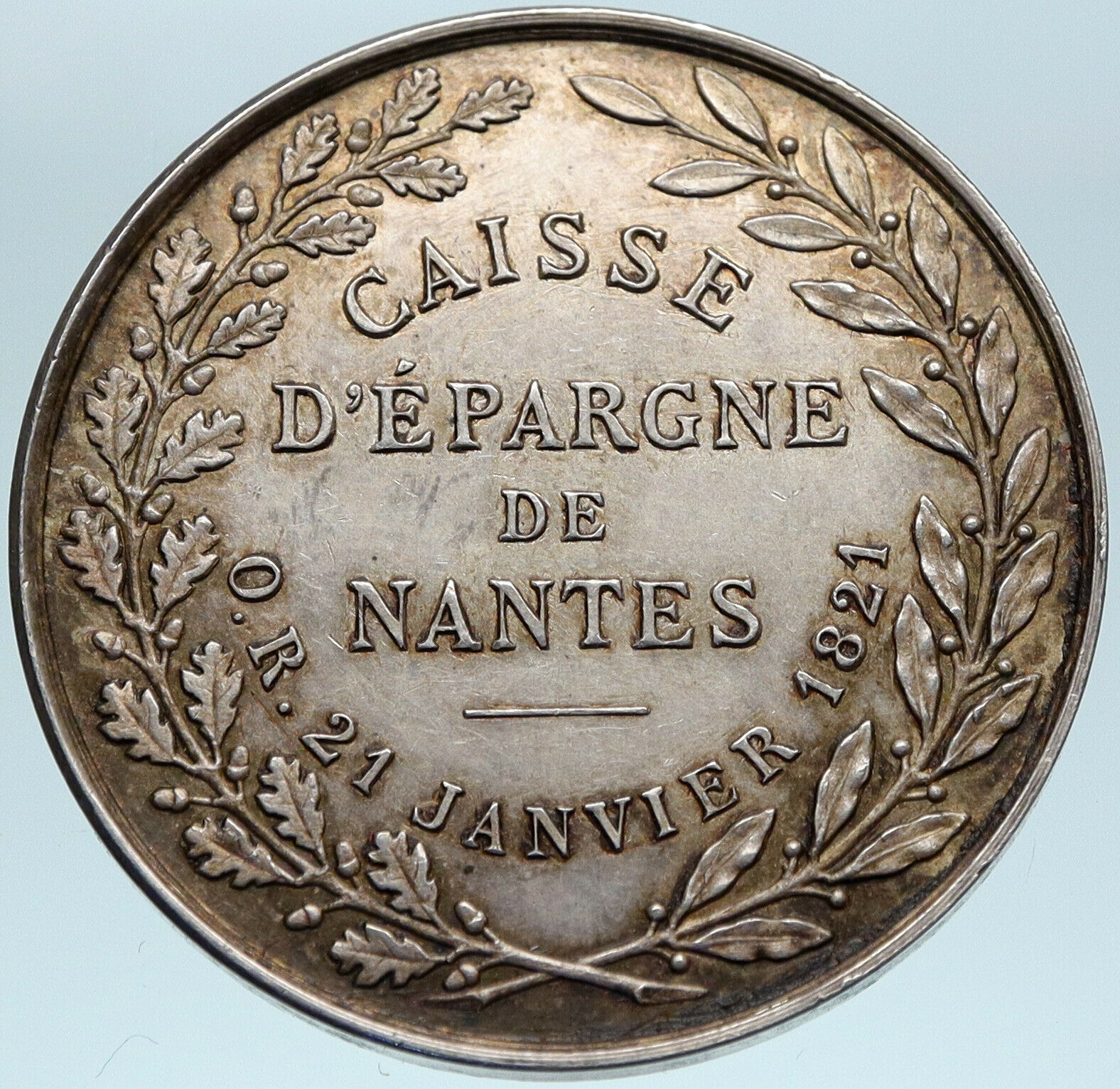 1821 FRANCE Savings and Loan NEPTUNE CASTLE Genuine Antique French Medal i82784