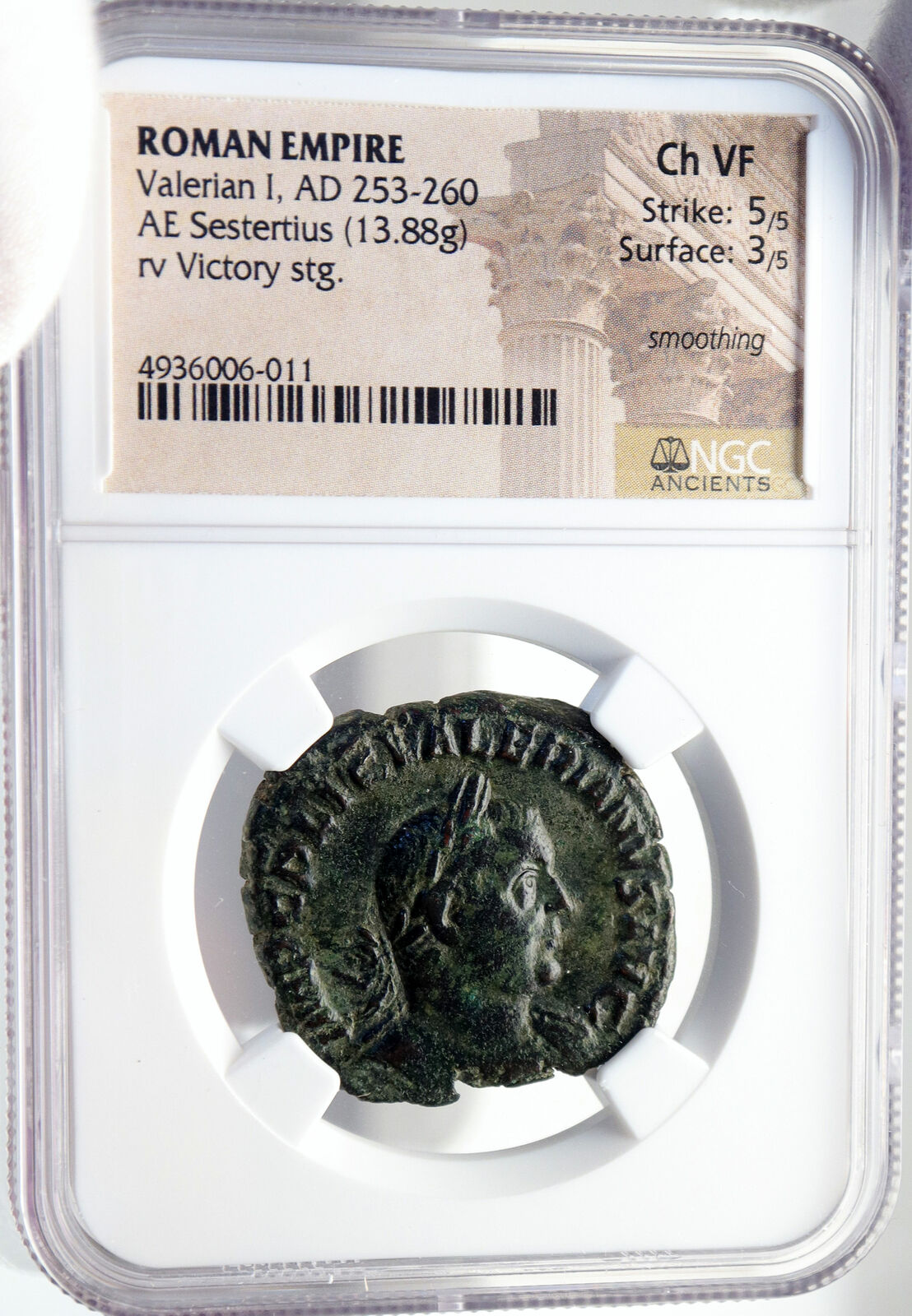 VALERIAN I Authentic Ancient Sestertius Ancient Roman Coin VICTORY NGC i82710