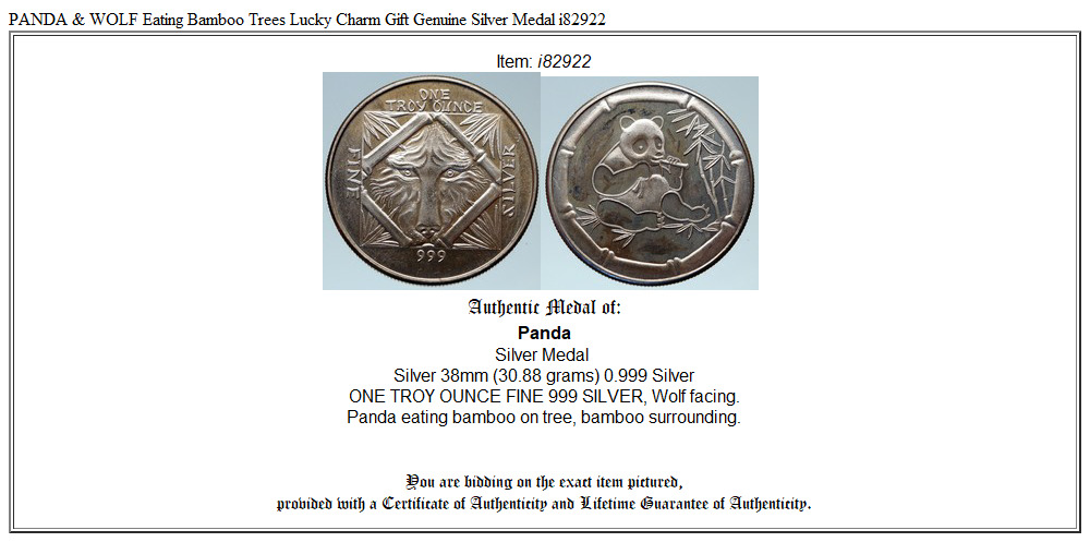 PANDA & WOLF Eating Bamboo Trees Lucky Charm Gift Genuine Silver Medal i82922