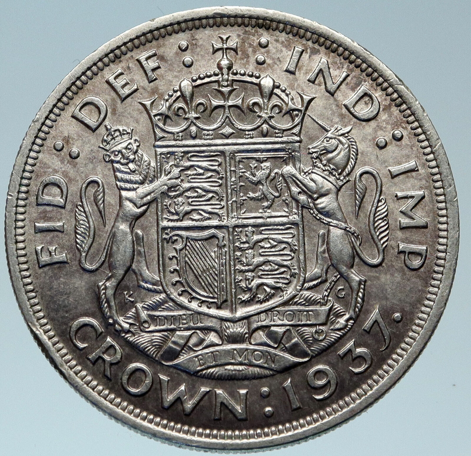 1937 Great Britain United Kingdom w UK GEORGE VI Large Silver Crown Coin i82929