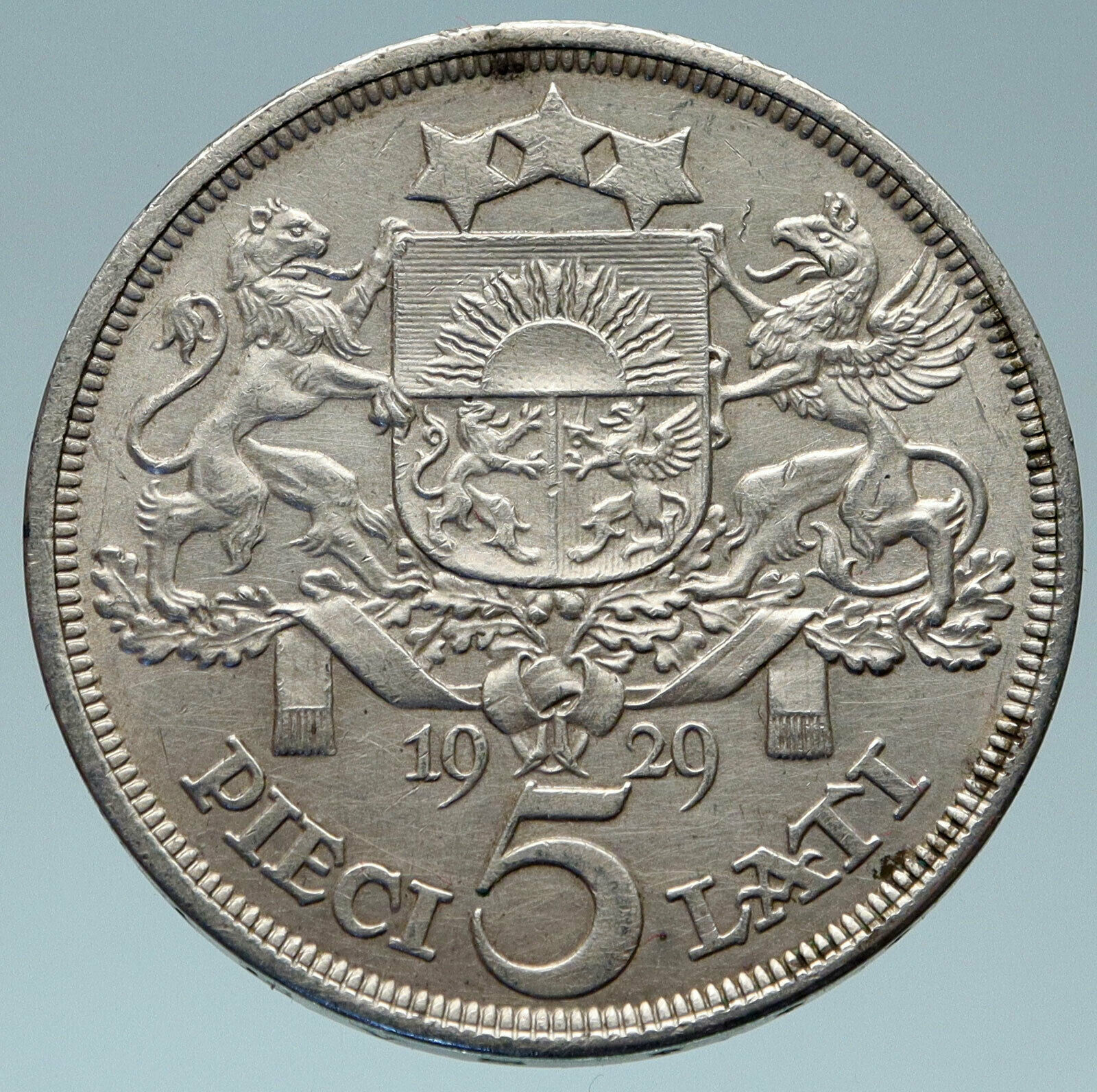 1929 LATVIA w Female Headwear 5 Lati LARGE Vintage Silver European Coin i82931