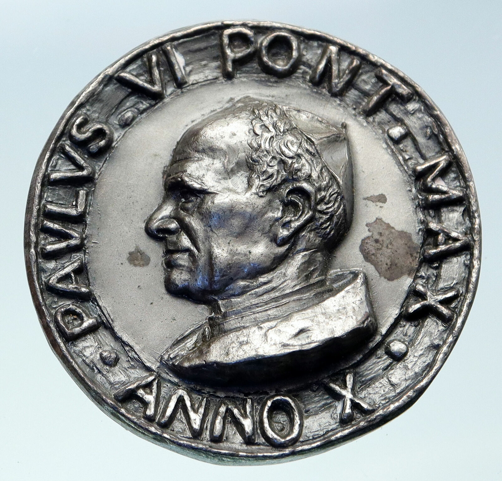 1973 Vatican Christian POPE Paul VI JESUS Vintage HUGE Silver OLD Medal i86612