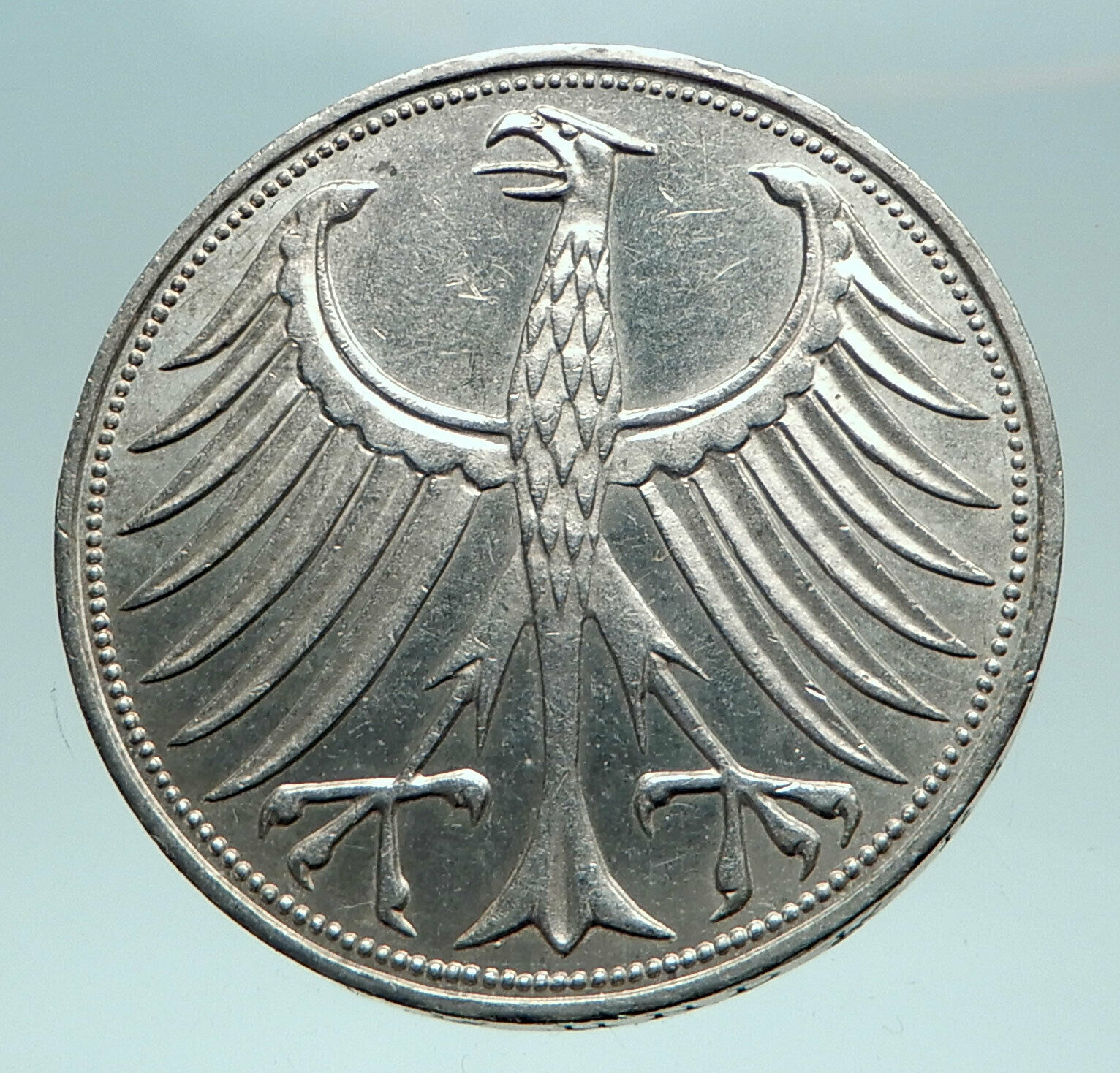 1965 J GERMANY Large 5 Mark Silver Vintage Genuine Eagle German Coin i82661