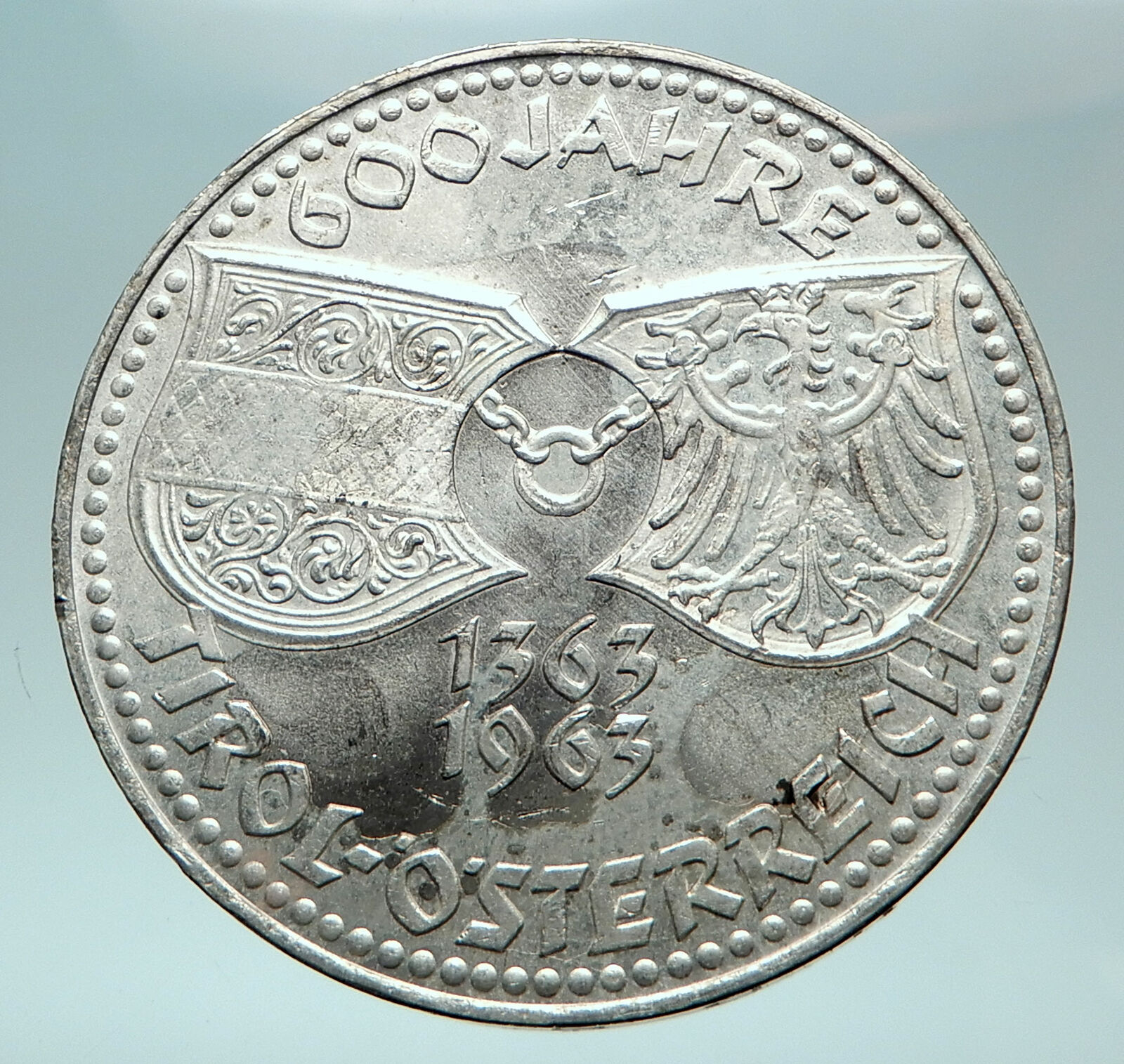 1963 AUSTRIA Tyrol and Austrian Shields Genuine Silver 50 Shilling Coin i82666