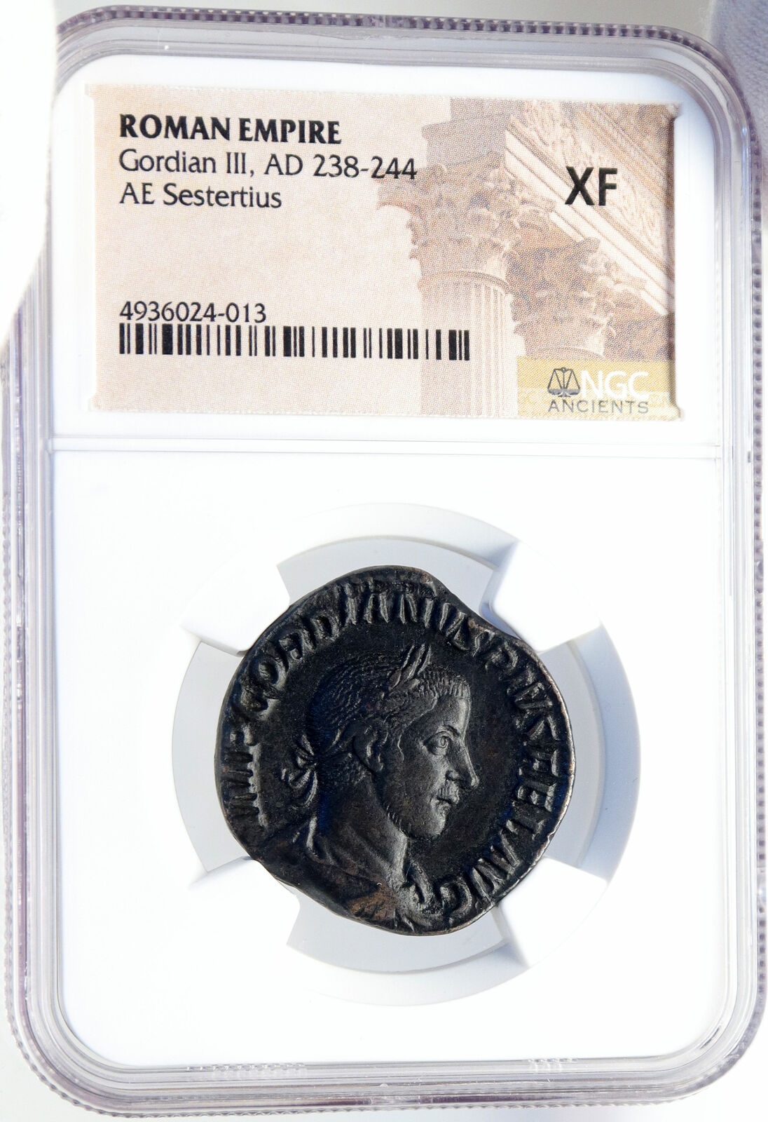 GORDIAN III Authentic Ancient 243AD SESTERTIUS Securitas NGC Certified i82617