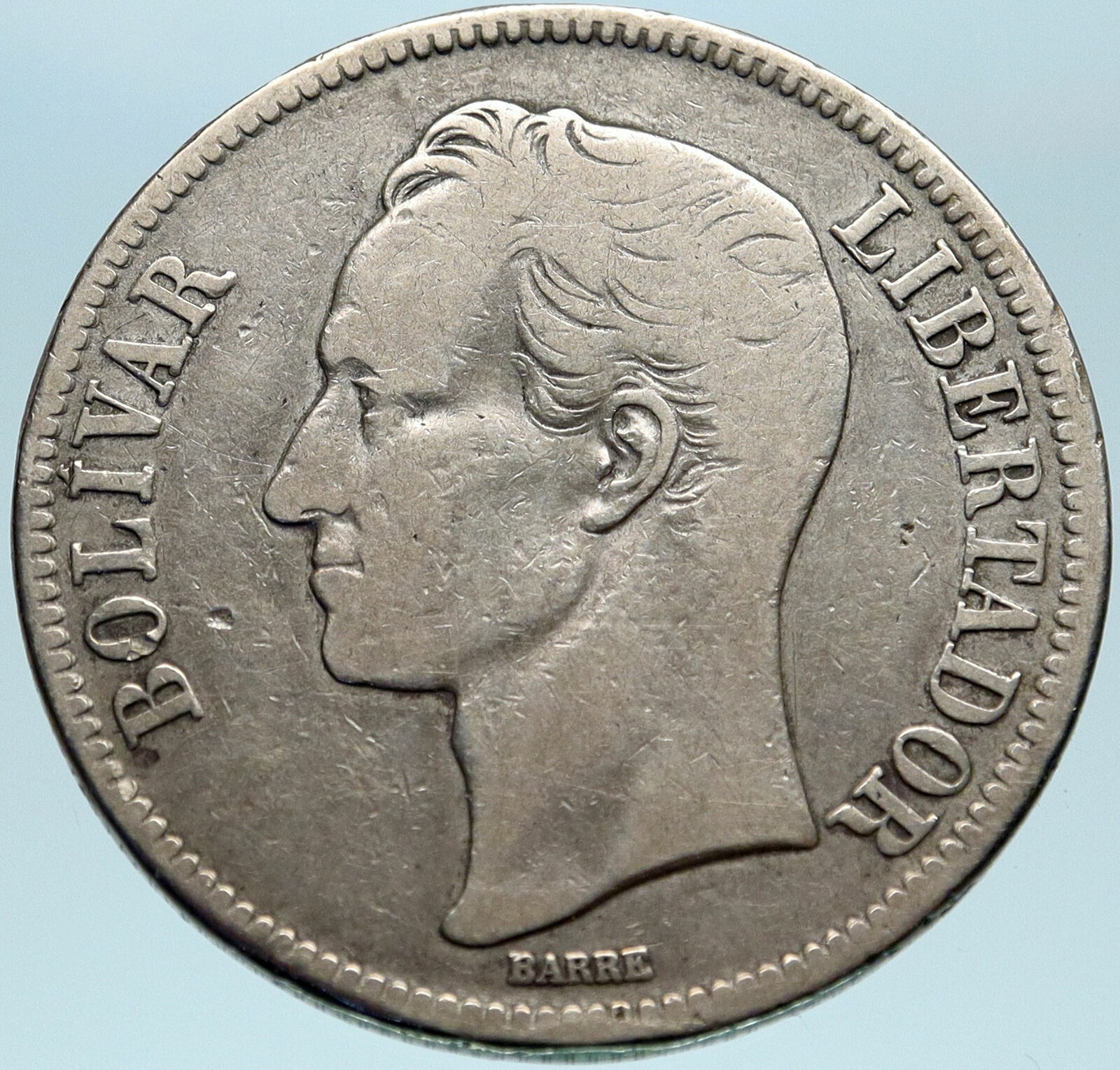 1926 Freemason President Simon Bolivar VENEZUELA Founder Silver 5 B Coin i82798