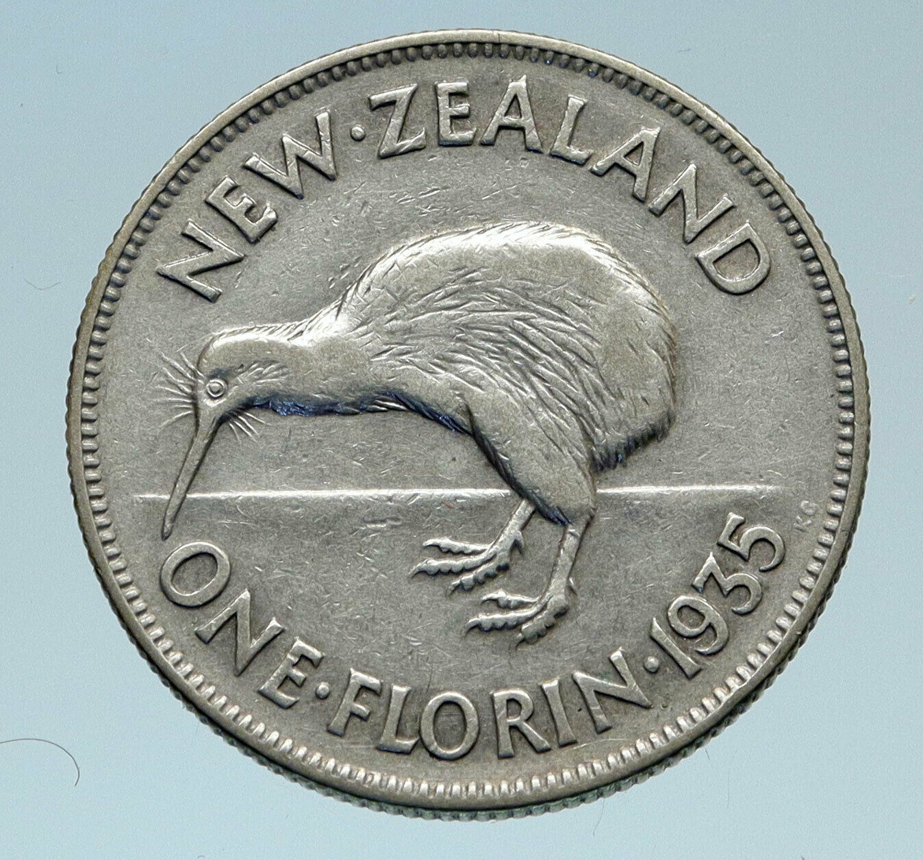 1935 NEW ZEALAND under UK King George V Silver Florin Coin w KIWI BIRD i82740