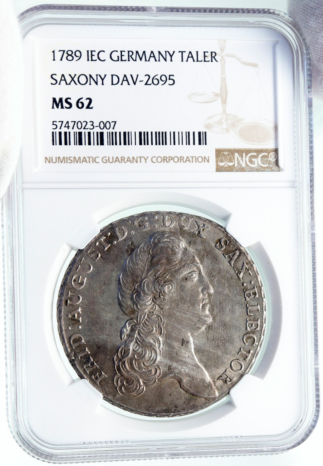 1789 GERMANY German SAXONY Elector Fred Augustus SILVER Thaler Coin NGC i86551