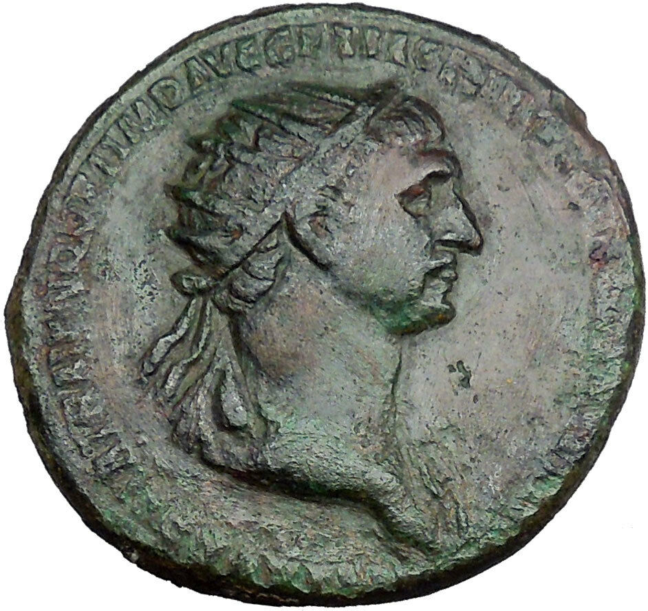 TRAJAN with trophy on either side 115AD HUGE Ancient Roman Tropaion i33478