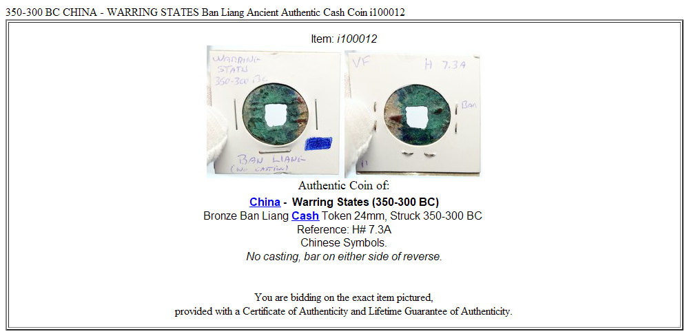 350-300 BC CHINA - WARRING STATES Ban Liang Ancient Authentic Cash Coin i100012