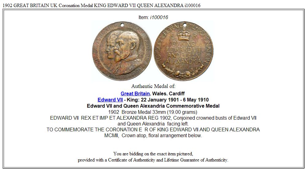 1902 GREAT BRITAIN UK Coronation Medal KING EDWARD VII QUEEN ALEXANDRA i100016