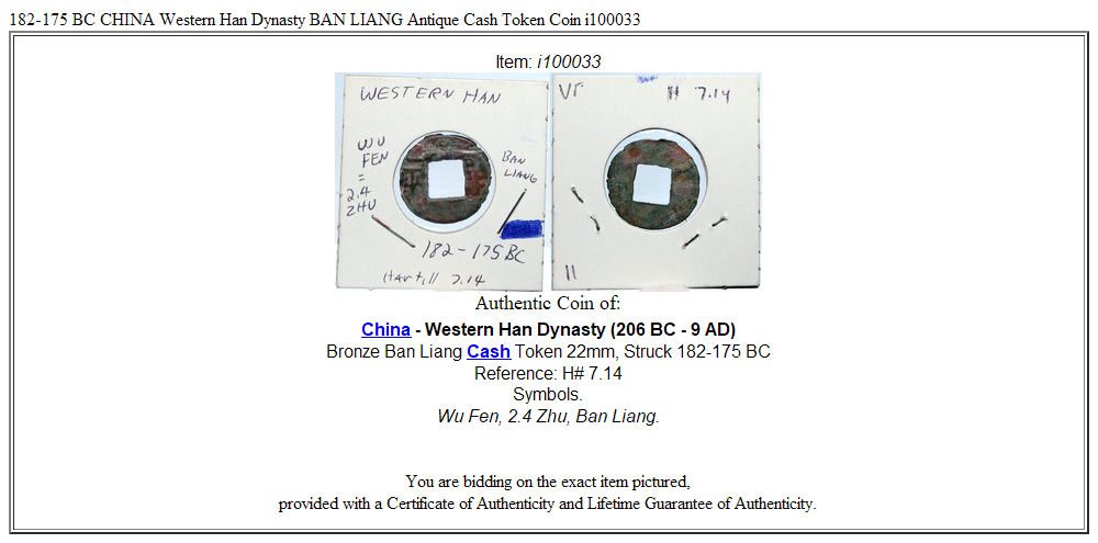 182-175 BC CHINA Western Han Dynasty BAN LIANG Antique Cash Token Coin i100033