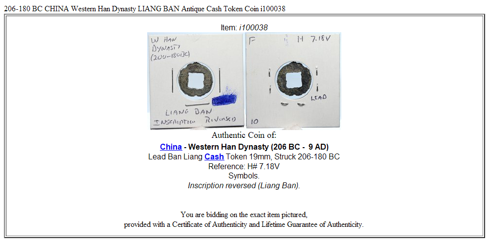 206-180 BC CHINA Western Han Dynasty LIANG BAN Antique Cash Token Coin i100038