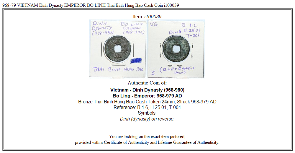 968-79 VIETNAM Dinh Dynasty EMPEROR BO LINH Thai Binh Hung Bao Cash Coin i100039